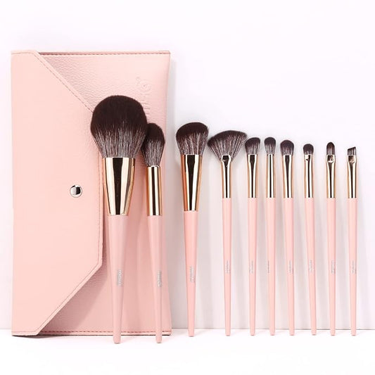 MSQ Make Up Brushes 10Pcs Makeup Brush Set Foundation Brush Blending Brush (Pink)