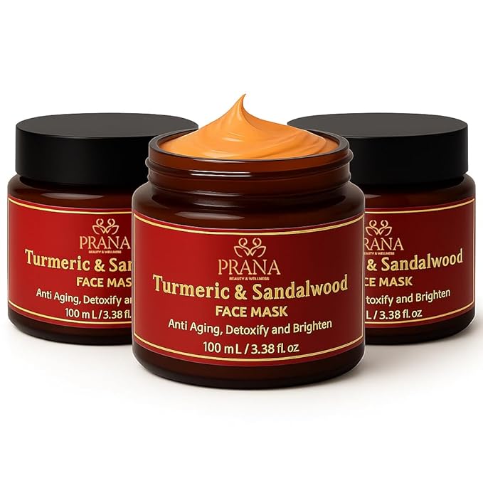3 Pack Turmeric & Sandalwood Face Mask – Ayurvedic Brightening Clay Mask with Bentonite & Kaolin – Deep Pore Cleansing, Hydrating & Anti-Aging Facial Mask for Acne, Dark Spots & Even Skin Tone – 100ml