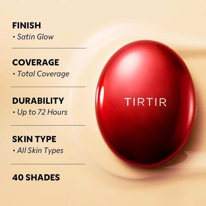 TIRTIR Mask Fit Red Cushion Foundation | Full coverage, Weightless, Skin fit, Satin Glow Finish, Korean Makeup, beauty, Tattoo cover up, Buildable (#45N Saddle Brown, 0.63 Fl Oz)