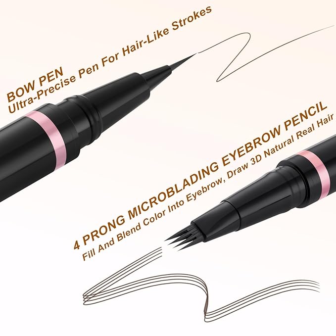 Eyebrow Pencil,2-in-1 Waterproof Eyebrow Pen with 4 Tip Brow Pen and Ultra-Precise Brow Pencil,with Dual-ended Eyebrow Brush,Eyebrow Makeup for Natural Looking Eyebrows-Dark Brunette