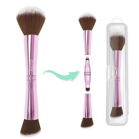 4 in 1 Makeup Brush Set, Travel Makeup Brushes with Case, Foundation Brush/Blush Brush, Eyeshadow Powder Brush,Concealer Brush (pink-plastic case)