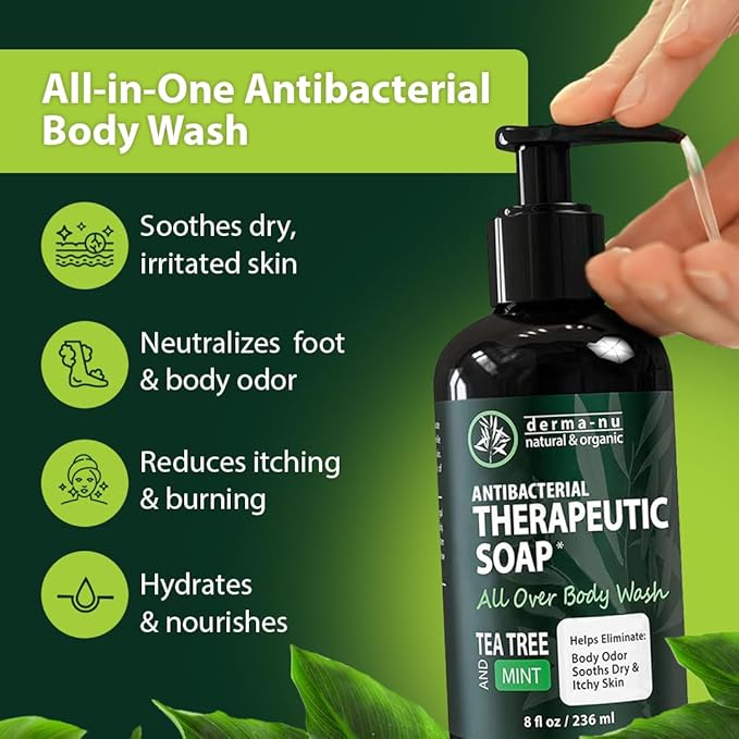 Therapeutic Soap - Antibacterial And Tea Tree Body Wash For Jock Itch, Athletes Foot, Eczema And Back Acne - Anti Bacterial Body Soap For Men And Women Safe For All Skin Types - 16 Oz