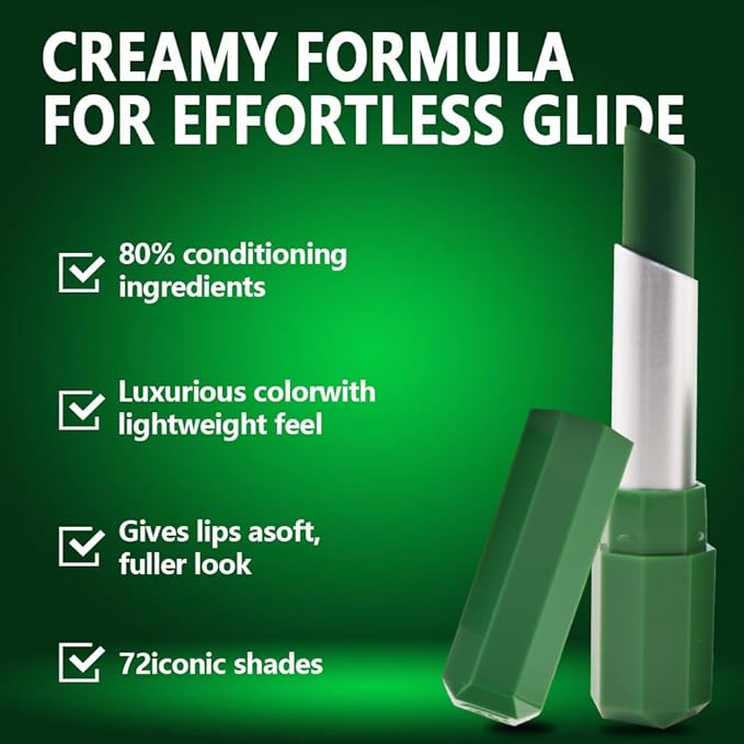 Sea Green Matte Creamy Lipstick for Women, Longwear Lip Gloss Face Paint Stick, Lip Stick Stain Long Lasting Waterproof Easy Application Full Coverage Velvet Gloss for Party Halloween Makeup 18