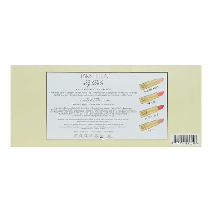 Paris Hilton Matte Lipstick Collection - Long Lasting Nude & Pink Lip Color with Full Coverage, Lightweight,Waterproof, Smudge Proof - Creamy, Hydrating & Velvety Lip Makeup for Women - 4 pcs Gift Set