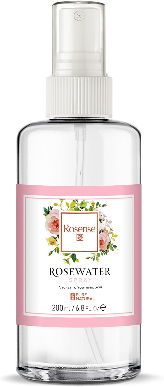 Rosense Glass Bottle Rosewater Hydrating Facial Toner/Rose Water Face Mist 6.8 Oz