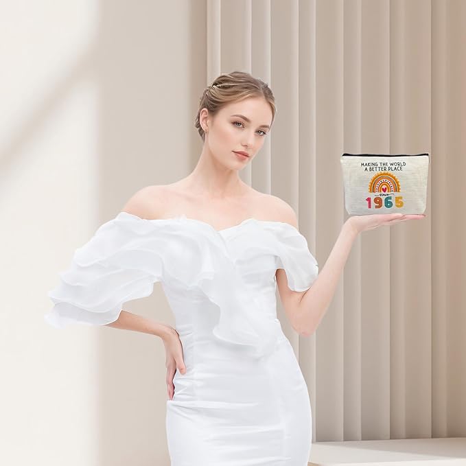 ancpeany 60th Birthday Gifts for Women Her, Happy 60th Birthday Decorations for Wife, Mom, Grandma, Friend, 1965 60 Year Old Gift Ideas Makeup Bag, Mothers Day, Christmas Cosmetic Travel Zipper Pouch