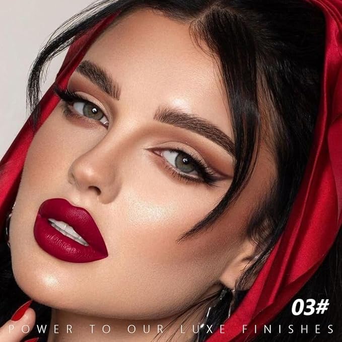 Wine Red Matte Creamy Lipstick for Women, Longwear Lips Gloss Face Paint Stick, Lip Stick Stain Long Lasting Waterproof Effortless Application Full Coverage Velvet Gloss for Party Halloween Makeup 03#