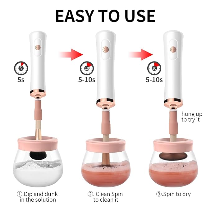 Senbowe Upgraded Makeup Brush Cleaner and Dryer Machine, Electric Cosmetic Automatic Brush Spinner with 8 Size Rubber Collars, Wash and Dry in Seconds, Deep Cosmetic Brush Spinner for Brushes