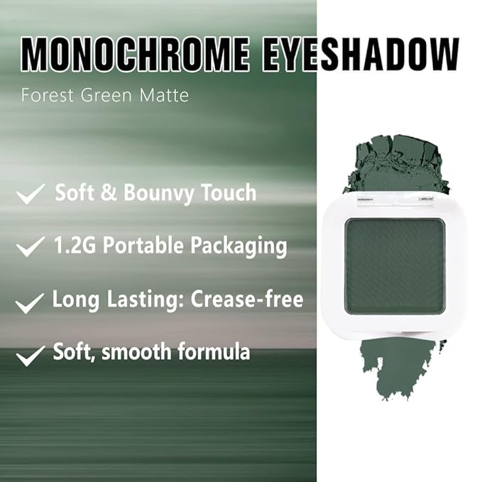 Matte Singe Eye Shadow Palette Makeup, Matte Forest Green Monochrome Eyeshadow For Old Women, Mini Singe Pressed Pigmented Waterproof Sombras Para Ojos, Vegan, Talc, Paraben&Cruelty Free, 16