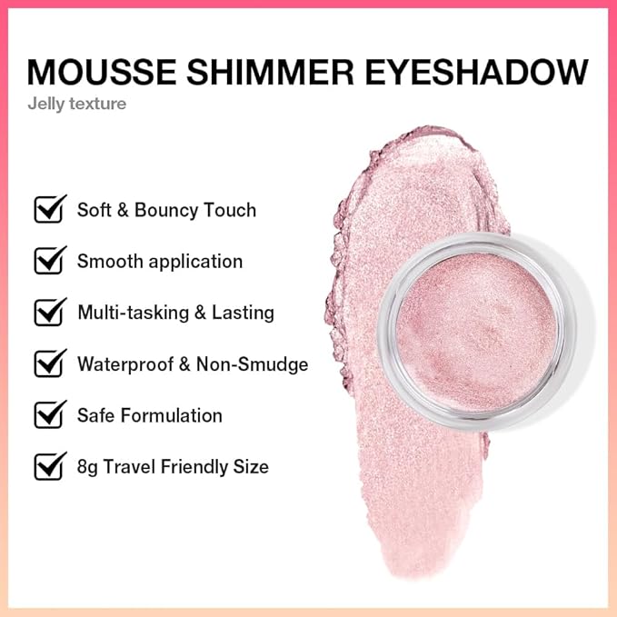 Cream Glitter Pale Pink Shimmer Metallic Eyeshadow Palette Makeup, Natural Single Mini Instant Holographic Eyeshadow For Women, Sombras Crema Para Ojos, Talc, Paraben & Cruelty Free