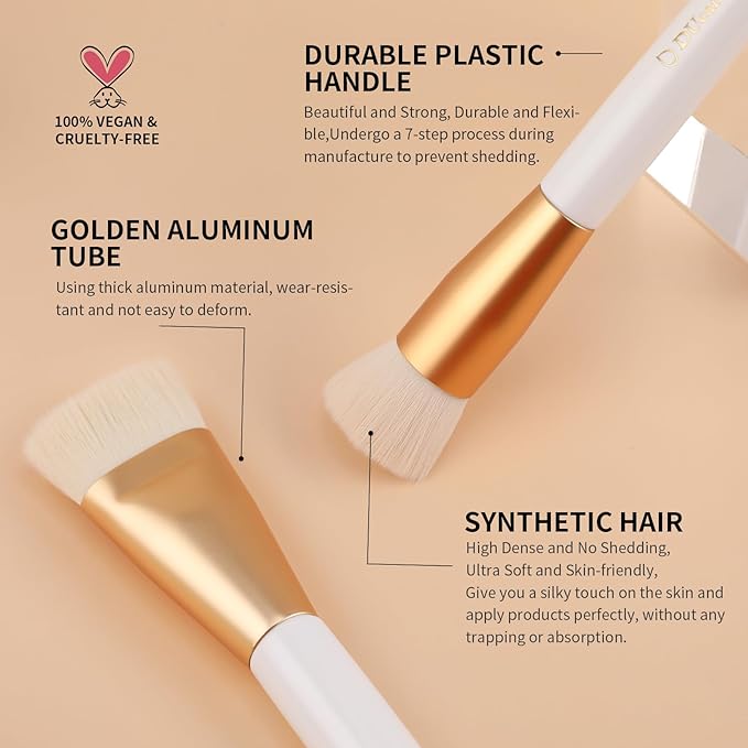 Ducare Foundation Bursh and Contour Brush Makeup Brushes Set 2Pcs, Premium Flat Top Kabuki Contouring Brush For Blending & Buffing Fluffy Large Makeup Brush With Soft Synthetic Bristles