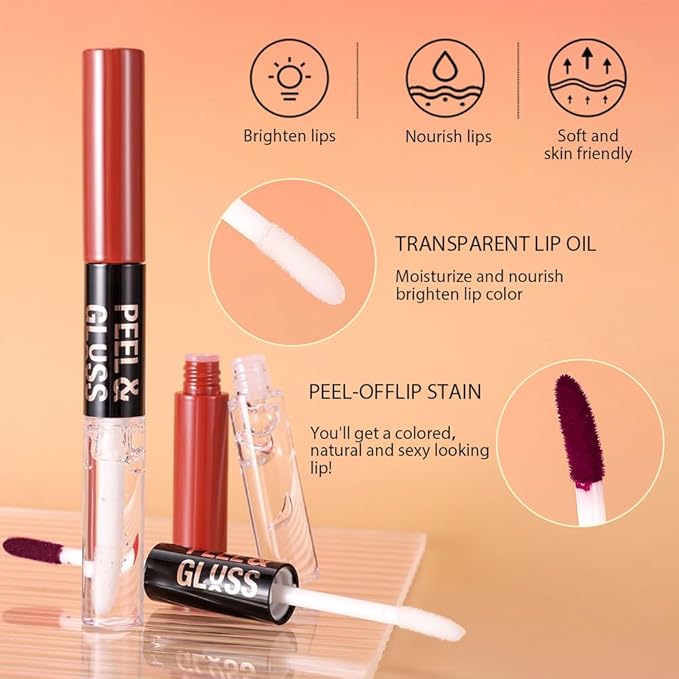 Hot Pink Lip Stain Peel off Lip Oil Dual Ended Combo Set, 2 in 1 Lips Liner Stain Oil Peel off Long Lasting Waterproof, High Pigmented Flawless Lips Tint Stick Not Faded Vegan & Cruelty-free 03#