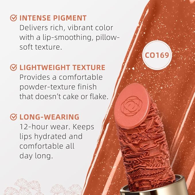 Catkin Moist Lipstick Hydrating High Impact Color Infused with Vitamin E and Avocado Oil Smooth Soft Texture Long Lasting Glow Finish 169