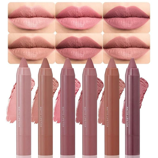 BINGBRUSH 6Pcs Lip Crayon Matte Lipstick,lip stain long lasting waterproof Longwear Lipstick Set Moisture Smooth Lip Liner color stay lipsticks Makeup for Women (6pcs)