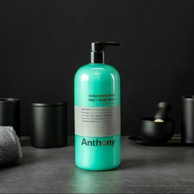 Anthony No Sweat Body Defense, Anti-Chafe Talc Free Cream To Powder Lotion, 16 Fl Oz and Anthony Invigorating Rush Hair and Body Wash, 32 Fl Oz
