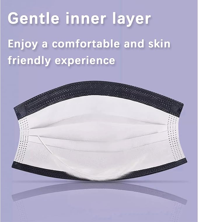 50 Pack Black Disposable Face Mask for Adults, Fashion 3-Ply Breathable Earloop Full Face Protection for Women & Men