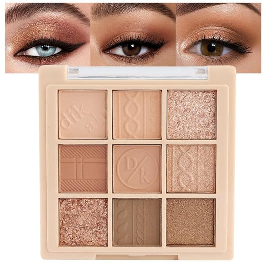 9Colors Neutral Eye Shadow Palette Eyeshadow Kit Nudes,Matte Glitter Natural Neutral Eyeshadow Palettes for Hazel Eyes Long Lasting Naturing-Looking Travel Eyeshadow Nude Palette