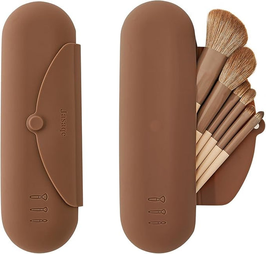 Silicone Makeup Brush Holder，Travel Makeup bag-Soft Portable Cosmetic Face Brushes Holder，Large Travel Makeup Brush Case with Anti-Fall Out Magnetic Closure