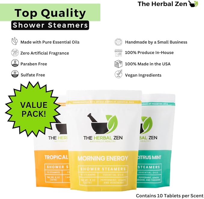 Bulk Shower Steamers with Essential Oils Combo Set by The Herbal Zen (3 Packs of 10 Tablets, Value Set), Bulk Shower Bombs, Relaxation Gift for Women and Men, Birthday Gifts, Mothers Day Gift