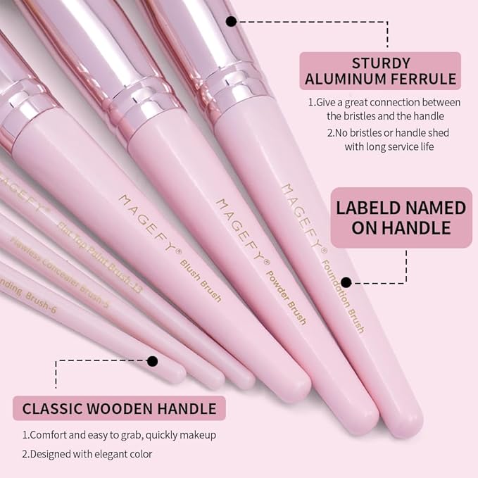 22 Pcs Makeup Brushes Set, MAGEFY Professional Makeup Brushes Wooden Handle Cosmetics Brushes Foundation Concealer Powder Face Eye Make up Brushes Kit(Pinkgold)