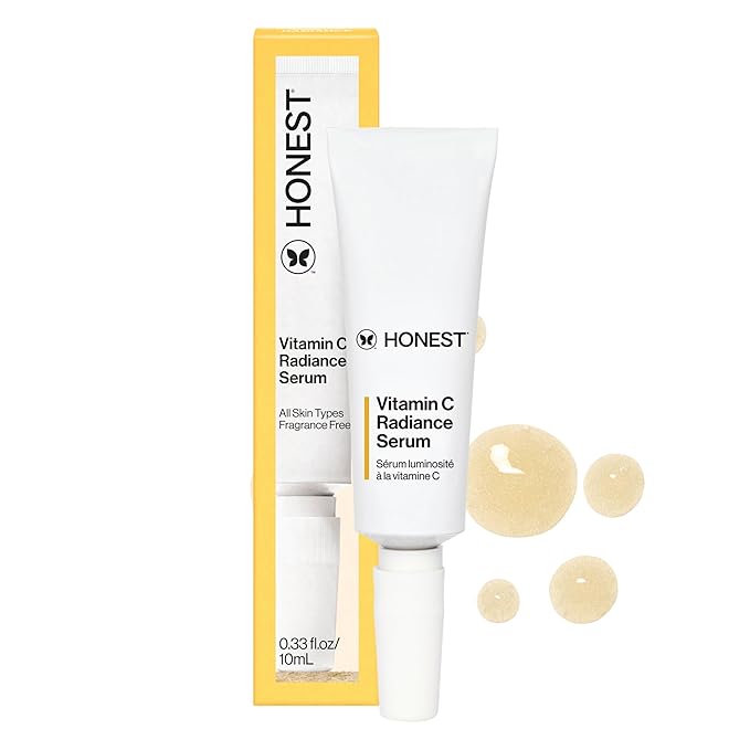 Honest Beauty Mini Vitamin C Radiance Serum | Improves + Brightens Skin Tone and Complexion | Gentle for Sensitive Skin, Fragrance Free, Vegan | Travel Size, .33 fl oz