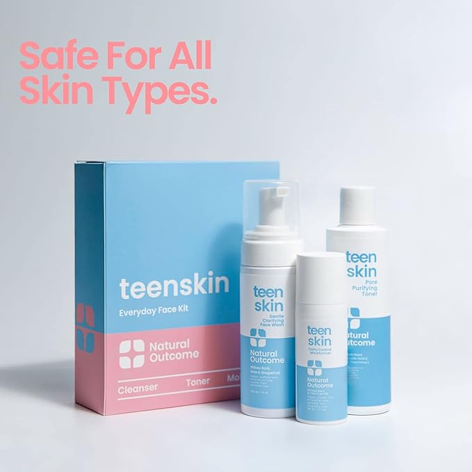 Teen Skin Care Kit 3-Step | Acne Face Wash Skin Care Regimen | Teen Skin Face Wash, Toner, & Moisturizer | Perfect for Teens Preteens & Kids Looking to Prevent Acne | 3 Pc Kit by Natural Outcome
