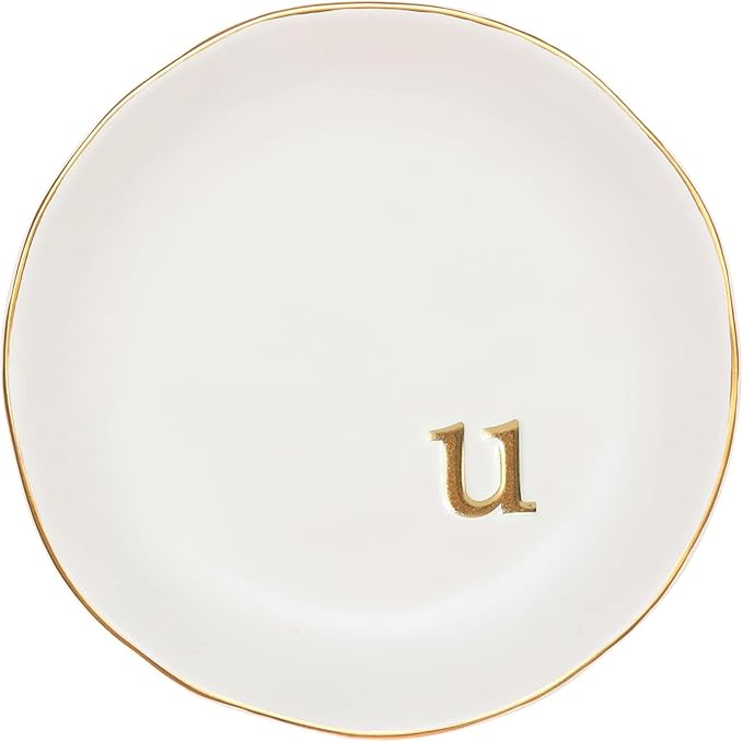 COLLECTIVE HOME - Ceramic Jewelry Tray, Decorative Trinket Dish for Rings Earrings Necklaces Bracelet Watch Keys, Birthday Mother's Day Christmas Gift for Women, 4.75", White Surface (u)