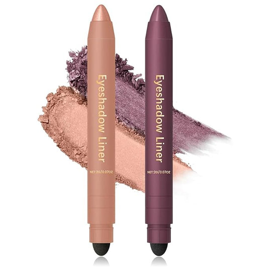 Shadow Liner, 2-in-1 Eyeliner & Eyeshadow, Waterproof Eye Shadow Crayon, Smooth, Easy to Color，Duo Eyeshadow Stick for Effortless Smoky or Natural Eye Makeup(Purple + champagne gold