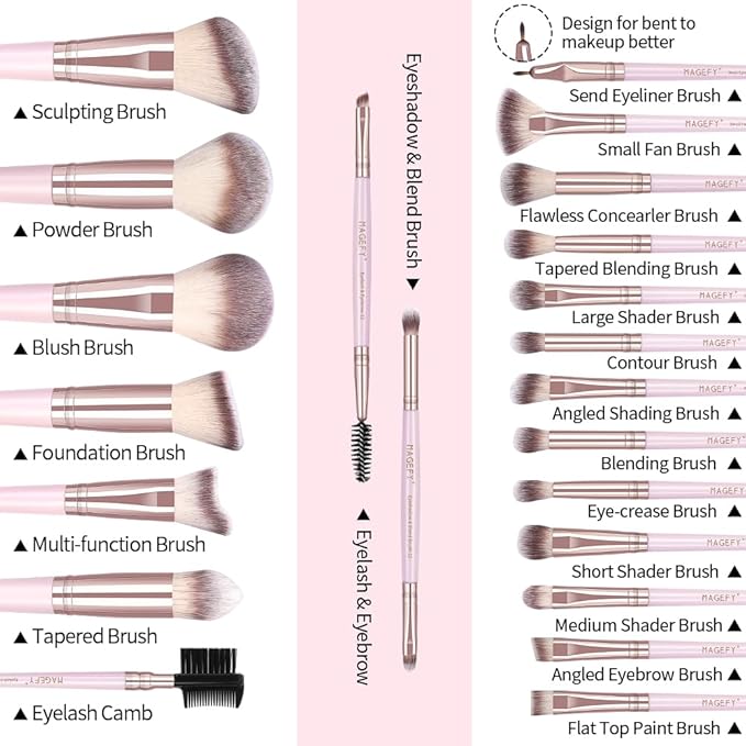 22 Pcs Makeup Brushes Set, MAGEFY Professional Makeup Brushes Wooden Handle Cosmetics Brushes Foundation Concealer Powder Face Eye Make up Brushes Kit(Pinkgold)