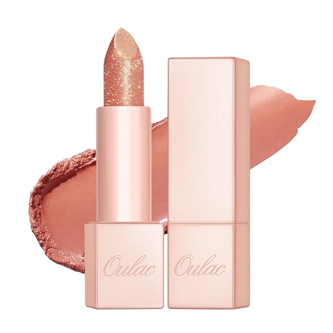 Oulac Moisturizing Peach Lipstick for Girls Moisture-Rich Tinted Lip Balm with Sparkle, Lightweight Lip Makeup, Shea Butter Formula, Vegan & Gluten Free, PG07 Mermaid Kiss