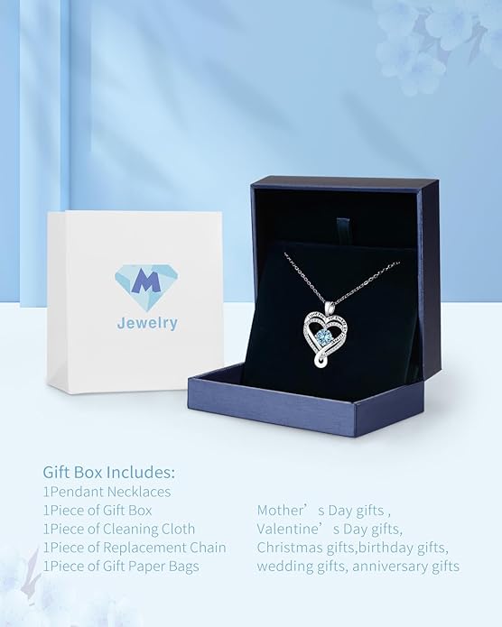 Jewelry for Women Wife Infinity Heart Birthstone I Love You Necklace S925 Anniversary Women Necklaces for Her Wife Birthday Gift Ideas, Birthday Present for Girlfriend Mom Daughter Sterling Silver