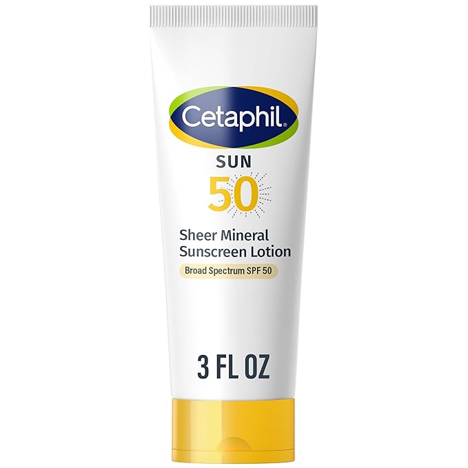 CETAPHIL Sheer Mineral Sunscreen Lotion for Face & Body 3 fl oz 100% Mineral UVA/UVB Filters: Zinc Oxide & Titanium Dioxide Broad Spectrum SPF 50 For Sensitive Skin Dermatologist Recommended Brand