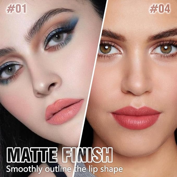 2Pcs Matte Lipstick Crayon Set for Women, Rose Pink Ruby Red 24 Hour Lipstick Lip Liner Pencil, Neutral Lip Stick Lipliner Long Lasting Waterproof Smudge Proof, Vegan & Cruelty-Free, 01+04