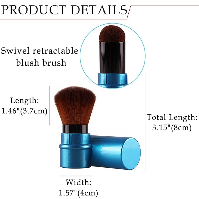 Vtrem Retractable Kabuki Brushes Travel Blush Brush Makeup Brush Portable Small Soft Bristles Powder Brush with Cover for Blush Buffing Flawless Powder, Cosmetics Tool, Brown/Red/Blue