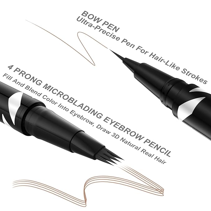 Eyebrow Pencil,2-in-1 Waterproof Eyebrow Pen with 4 Tip Brow Pen and Ultra-Precise Brow Pencil,with Dual-ended Eyebrow Brush,Eyebrow Makeup for Natural Looking Eyebrows-Soft Brown