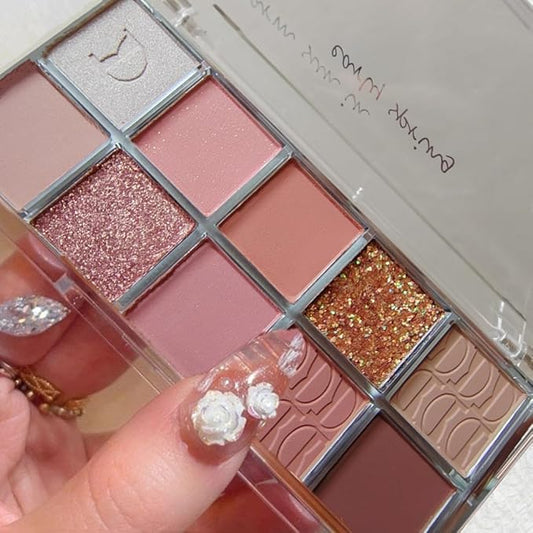 Go Ho 10 Colors Eyeshadow Palette,Matte&Shimmer&Glitter Eyeshadow Makeup,Long Lasting Blendable Shades,Naturing-Looking,Waterproof Warm Eye Shadow Palette,15 Warm Sun Style