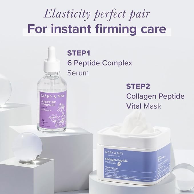 Mary&May 6 Peptide Complex Serum - Korean Anti-Aging Face Treatment for Wrinkle Reduction, Skin Firmness & Hydration, EWG Verified, Fragrance Free, 2.71 fl.oz.