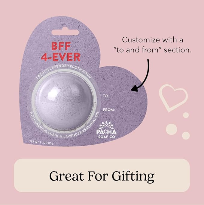 PACHA SOAP Co. Bath Bomb Cards, BFF 4-Ever, 3-Pack - Scents of French Lavender, Hearts, Nourishing, Moisturizing, Naturally Derived & Handcrafted in The USA