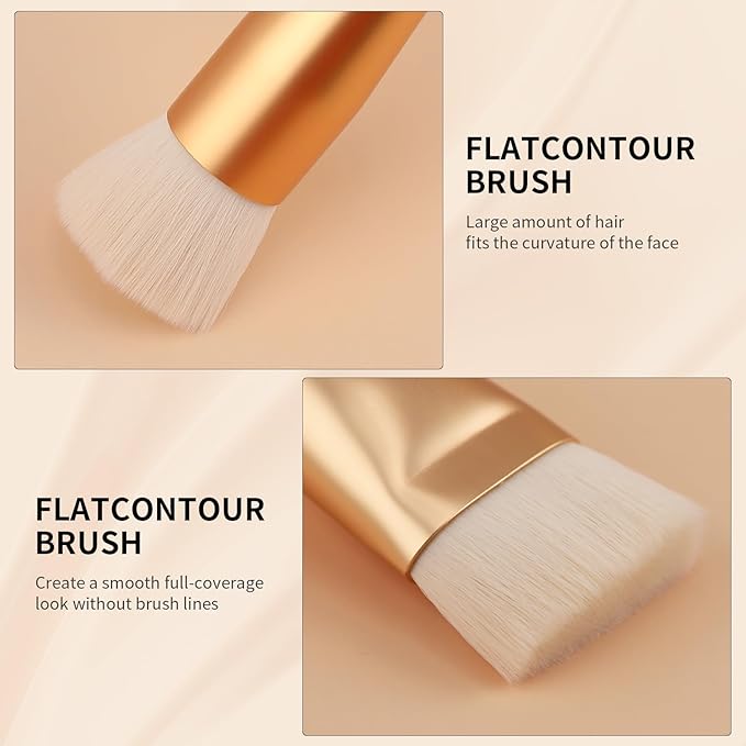 Ducare Foundation Bursh and Contour Brush Makeup Brushes Set 2Pcs, Premium Flat Top Kabuki Contouring Brush For Blending & Buffing Fluffy Large Makeup Brush With Soft Synthetic Bristles
