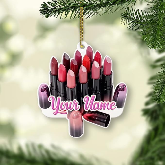 Personalized Name Lipstick Shape Flat Ornament for Girl Makeup Artist - Christmas Ornament Makeup Stylist 2