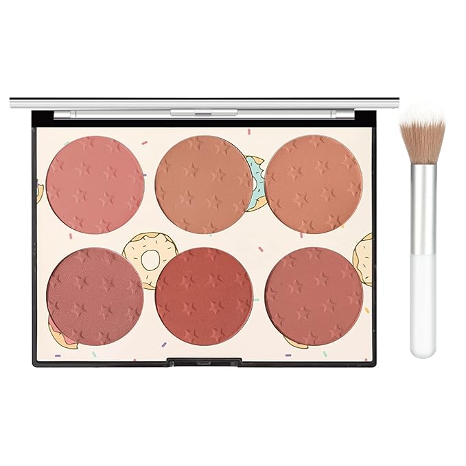 KYDA 6 Colors Blush Palette, Matte and Shimmer Blush Palette, Smooth Blendable Powder, Multiuse Blusher Makeup with Contour Highlighter-Set A