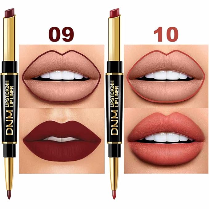 evpct 6Pcs Lip Liner and Lipstick Combo Set, 2-in-1 Waterproof Lipstick and 24H Lip liner Set for Women, Antique Rose Chestnut Nude Dark Brown Matte Lipsticks Pen with Lips Liners Sets Long Lasting 24