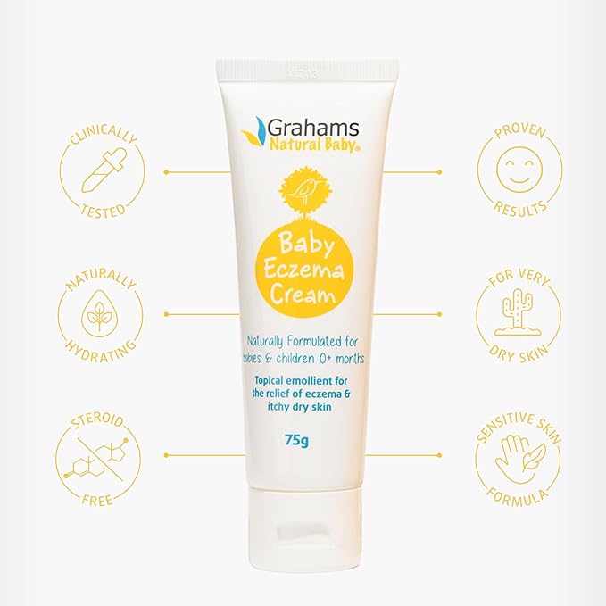 Grahams Natural Baby Eczema Cream Moisturizer for Newborn-12 Years | Rash, Redness, Dry Skin & Itch Relief | Colloidal Oatmeal & Shea Butter | Steroid-Free, Fragrance-Free for Sensitive Skin (75g)