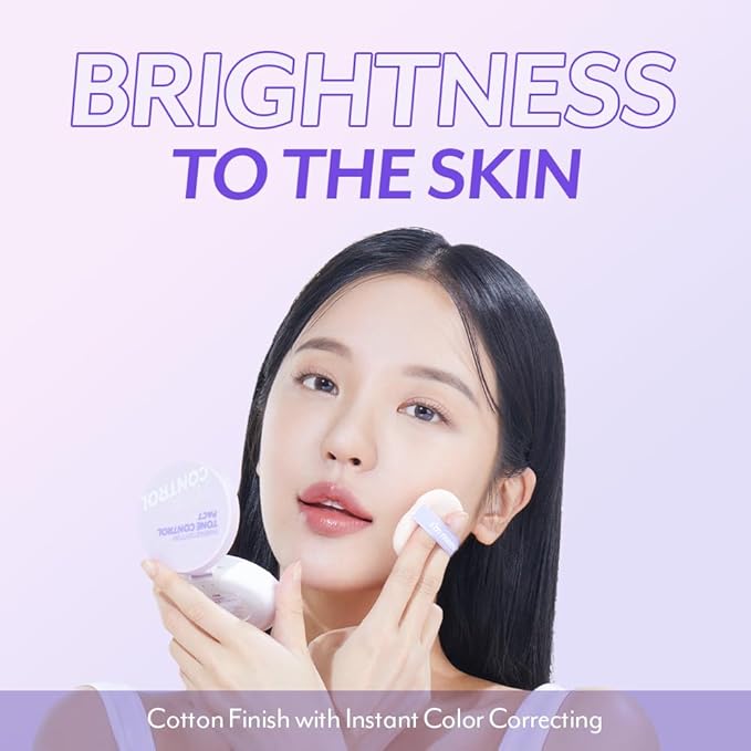 I'M MEME Compact - Purple Cotton Tone Control Pact | Korean Pressed Setting Powder With Berry Complex, Makeup Powder Foundation, Translucent Compact, Finishing Powder, Oil Free Face Powder, 0.35 Oz