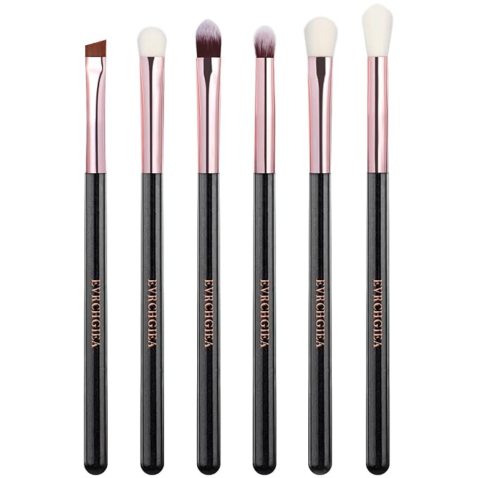 Eye Makeup Brush Set, 6 Pcs Professional Blending Eyeshadow Makeup Brushes for Concealer Eyebrows Eyeliner, Soft Hairs & Wood Handle (black and rose gold)…