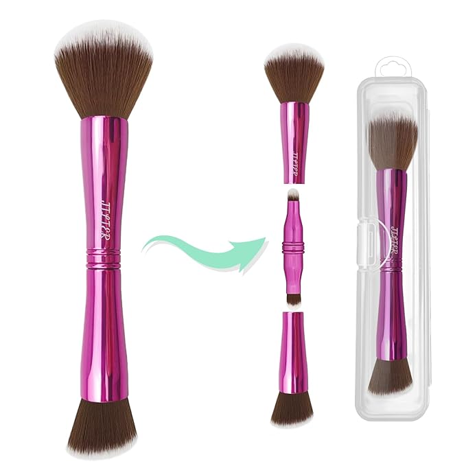 Jilier 4 in 1 Makeup Brush Set, Travel Makeup Brushes with Case, Foundation/Blush Brush, Eyeshadow Powder Brush, Concealer Brush, Double Ended Makeup Brush Ideal for Liquid, Cream, Powder, Concealer