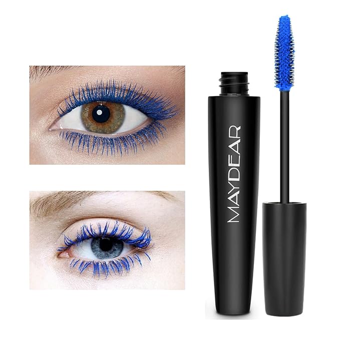 Maydear Blue Waterproof Mascara for Eyelashes - Long Lasting Smudgeproof Color for Women, Fast Dry Lengthening Eye Makeup for Party and Stage Use