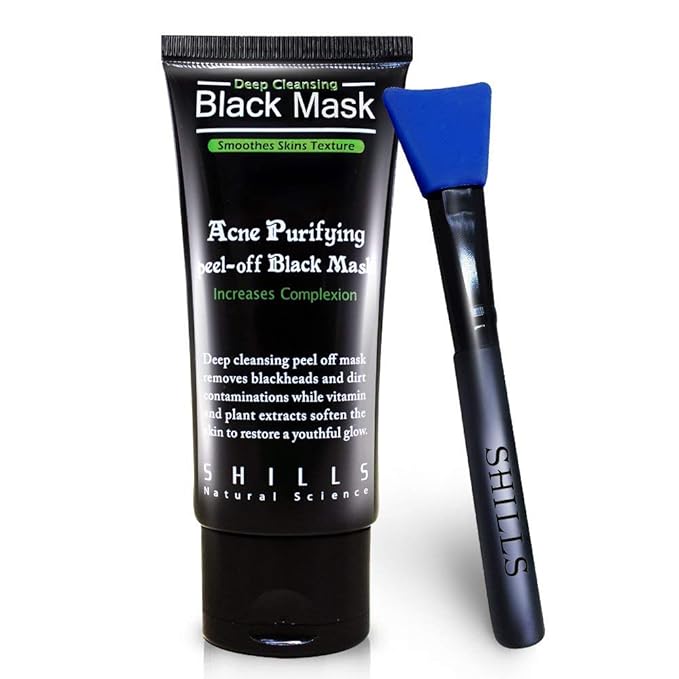 SHILLS Charcoal Mask for Men, Purifying Peel Off Mask, Face Mask Peel Off, Face Mask Deep Clean Pore, Blackhead Remover, 1 Bottle (1.69 fl. oz) and a Brush Set