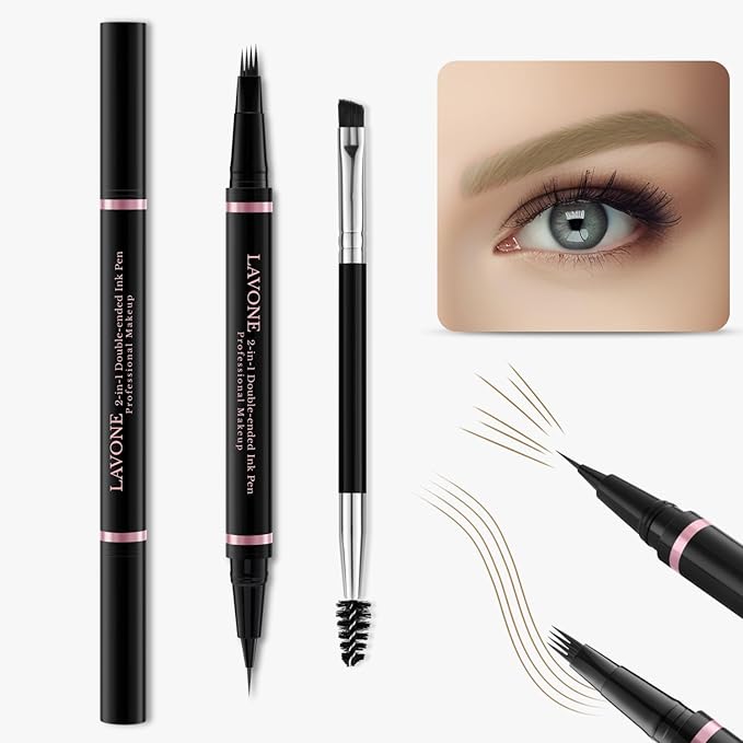 Eyebrow Pencil, 2-in-1 Waterproof Eyebrow Pen with 4 Tip Brow Pen and Ultra-Precise Brow Pencil, with Dual-ended Eyebrow Brush, Eyebrow Makeup for Natural Looking Eyebrows - Dark Blonde