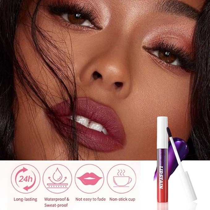 3Pcs Matte Liquid Lip Stain Peel Off Lip liner Tattoo with Tweezer, Maroon Red & Mauve & Red Lipstick Lipstain Long Lasting Waterproof for Women, Highly Pigmented Not Faded Smudge-proof Easy to Apply